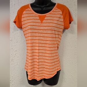 Faded Glory Orange and Cream Striped Short Sleeve Top